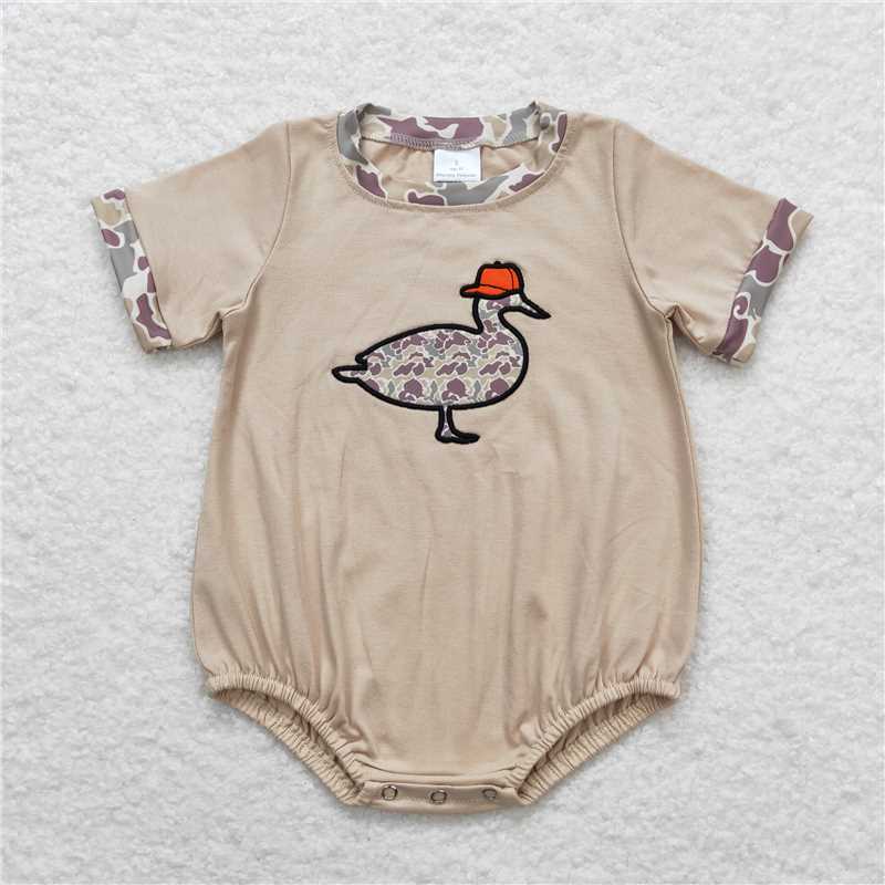 RTS NO MOQ(In Stock) Embroidered Camouflage duck short sleeve romper