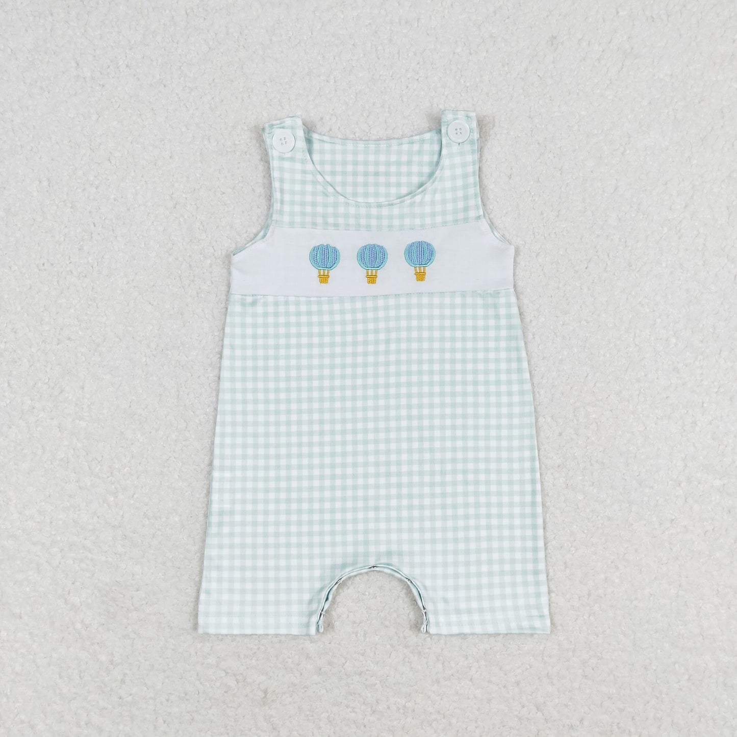 RTS NO MOQ(In Stock) Embroidered hot air balloon plaid sleeveless jumpsuit