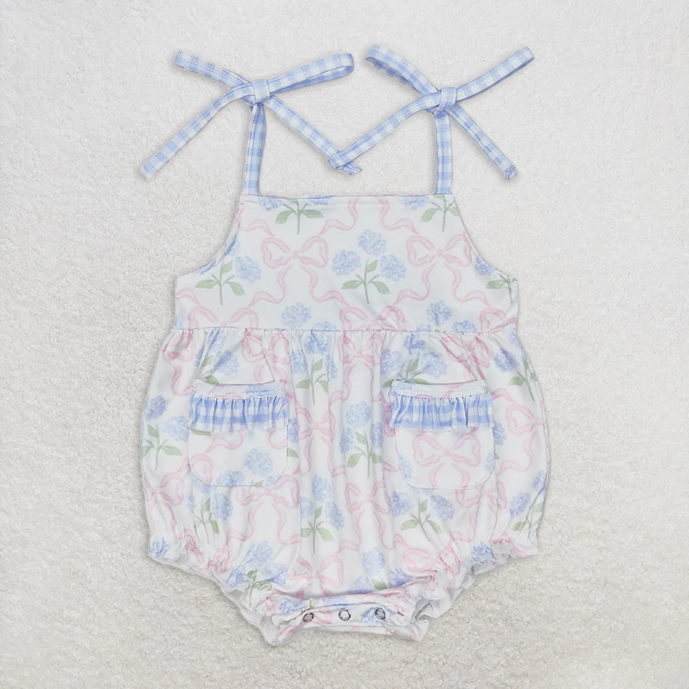 RTS no moq baby girls clothes floral bow Short Sleeve Shorts Set romper