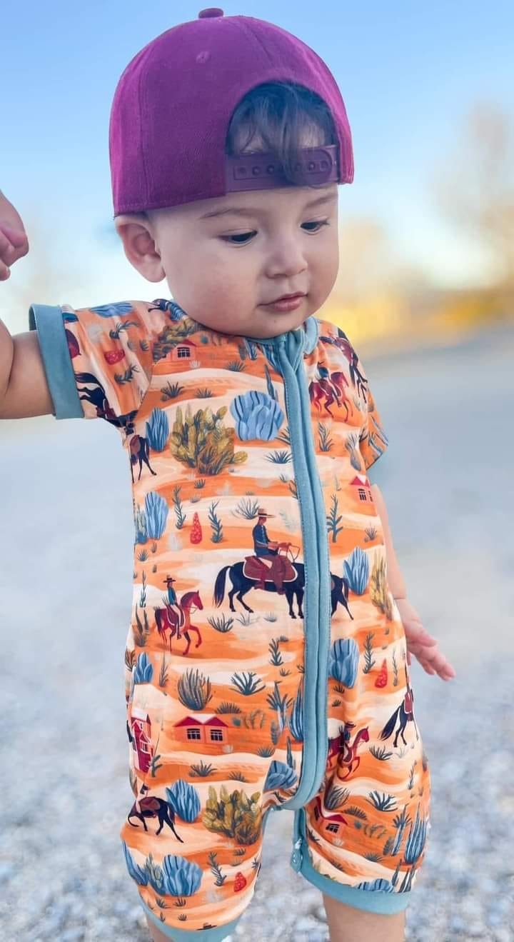 SR1579 pre-order baby boy clothes cowboy toddler boy summer romper