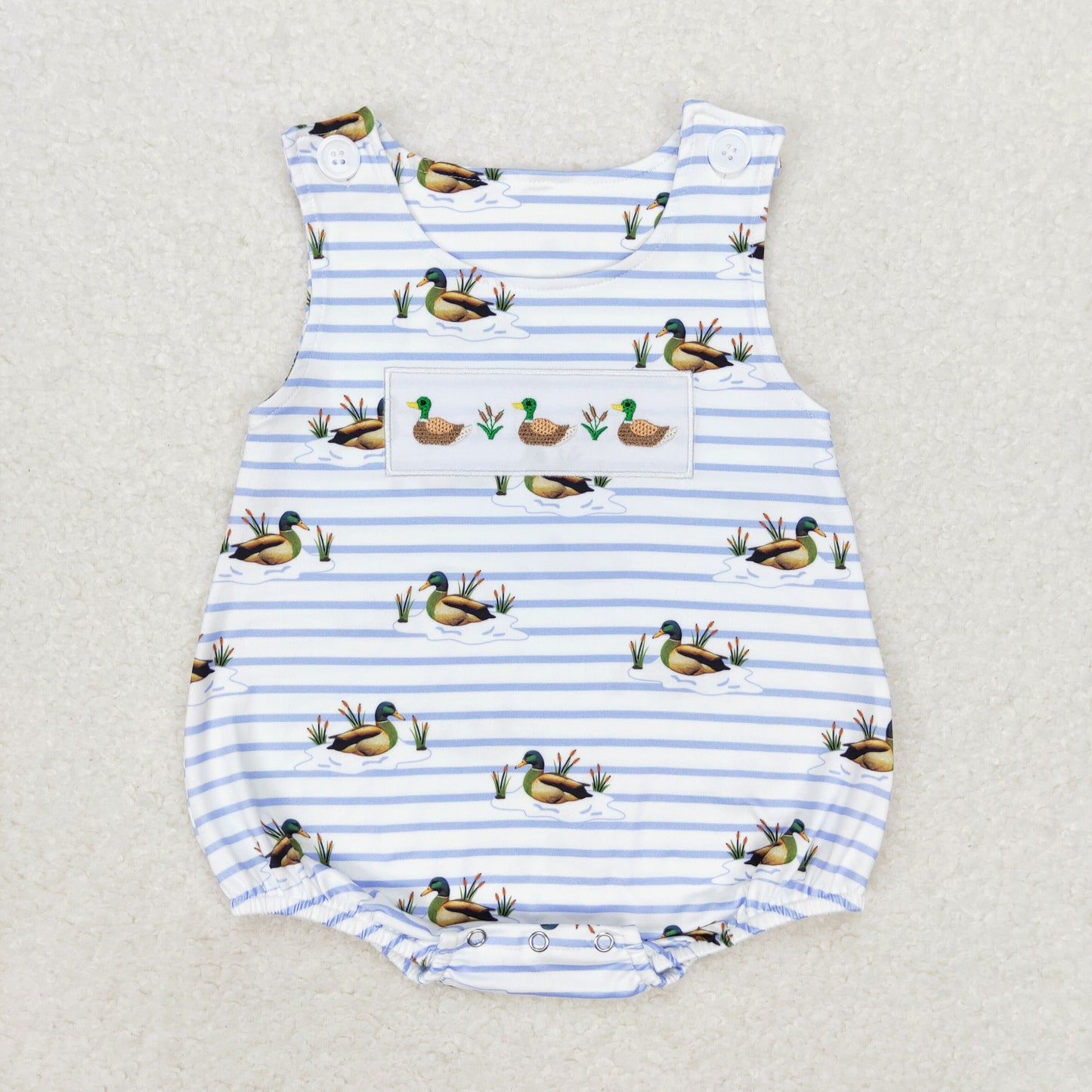 RTS NO MOQ(In Stock) Embroidered three ducks striped vest jumpsuit
