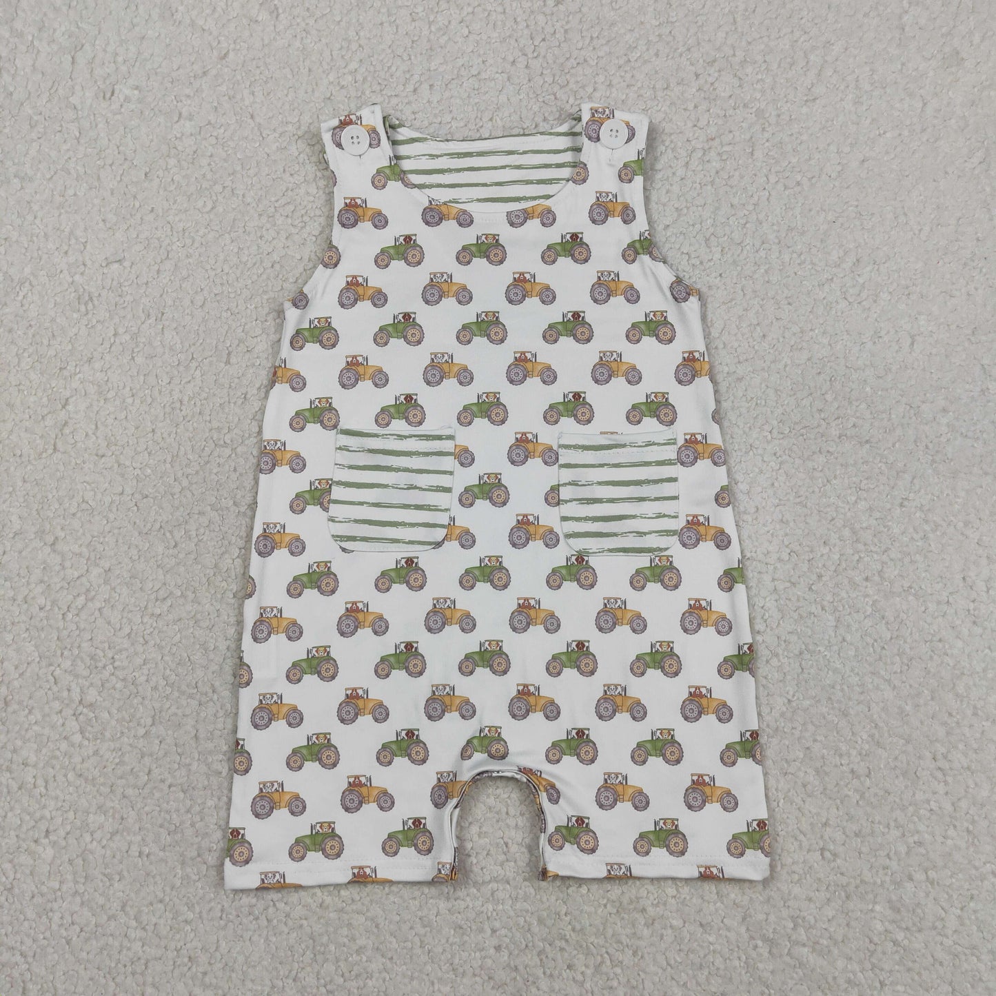 RTS NO MOQ milk silk Sibling Baby Boys Farm Trucks Pocket Top Casual Shorts Set Pocket Rompers