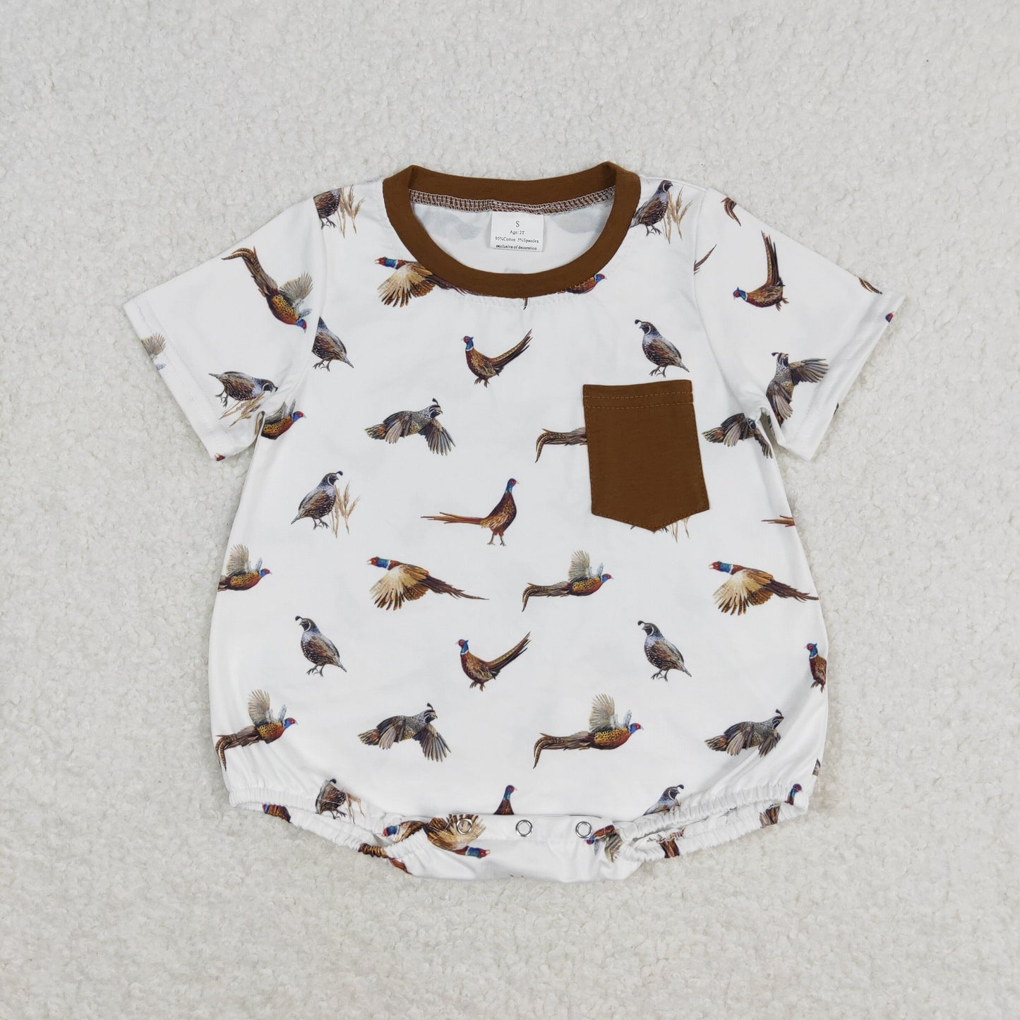 RTS NO MOQ(In Stock) Birdie Brown Pocket White Short Sleeve Jumpsuit