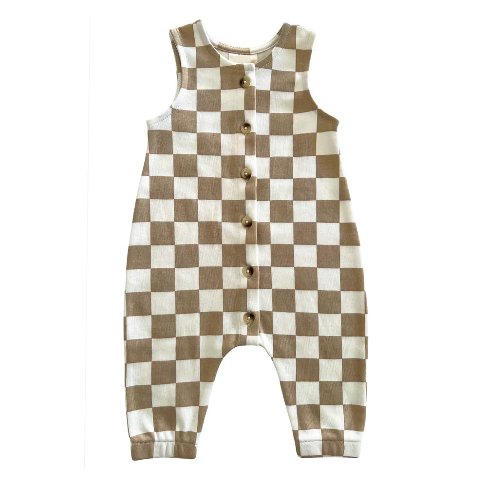 SR1701 pre-order baby Brown plaid sleeveless jumpsuit