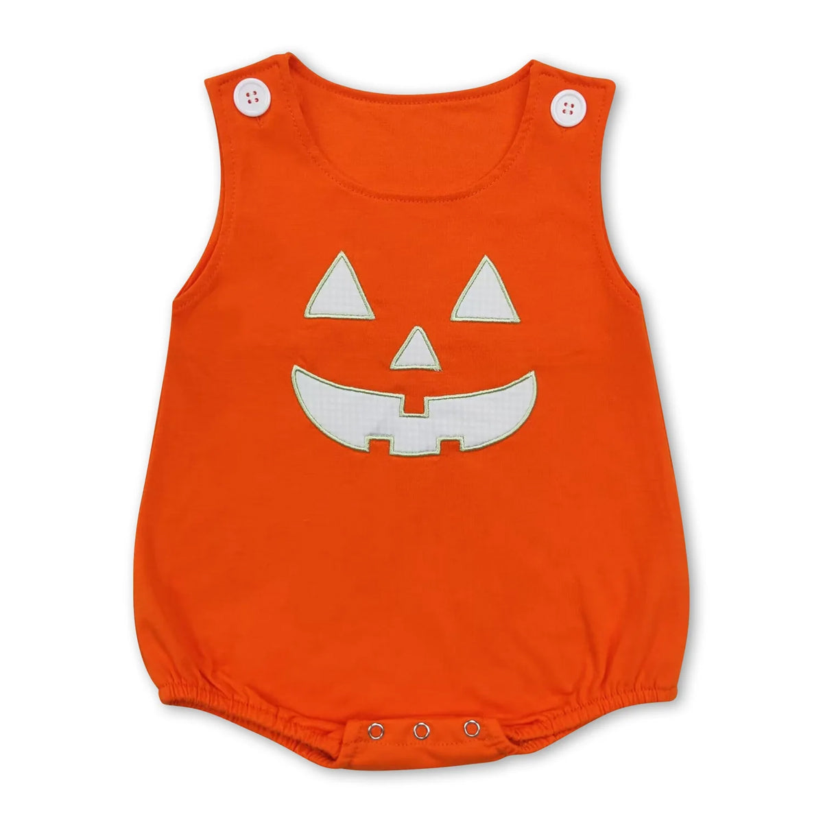 RTS NO MOQ Sibling baby girl boys clothes Embroidered Pumpkin Face Button Sleeveless romper and tops