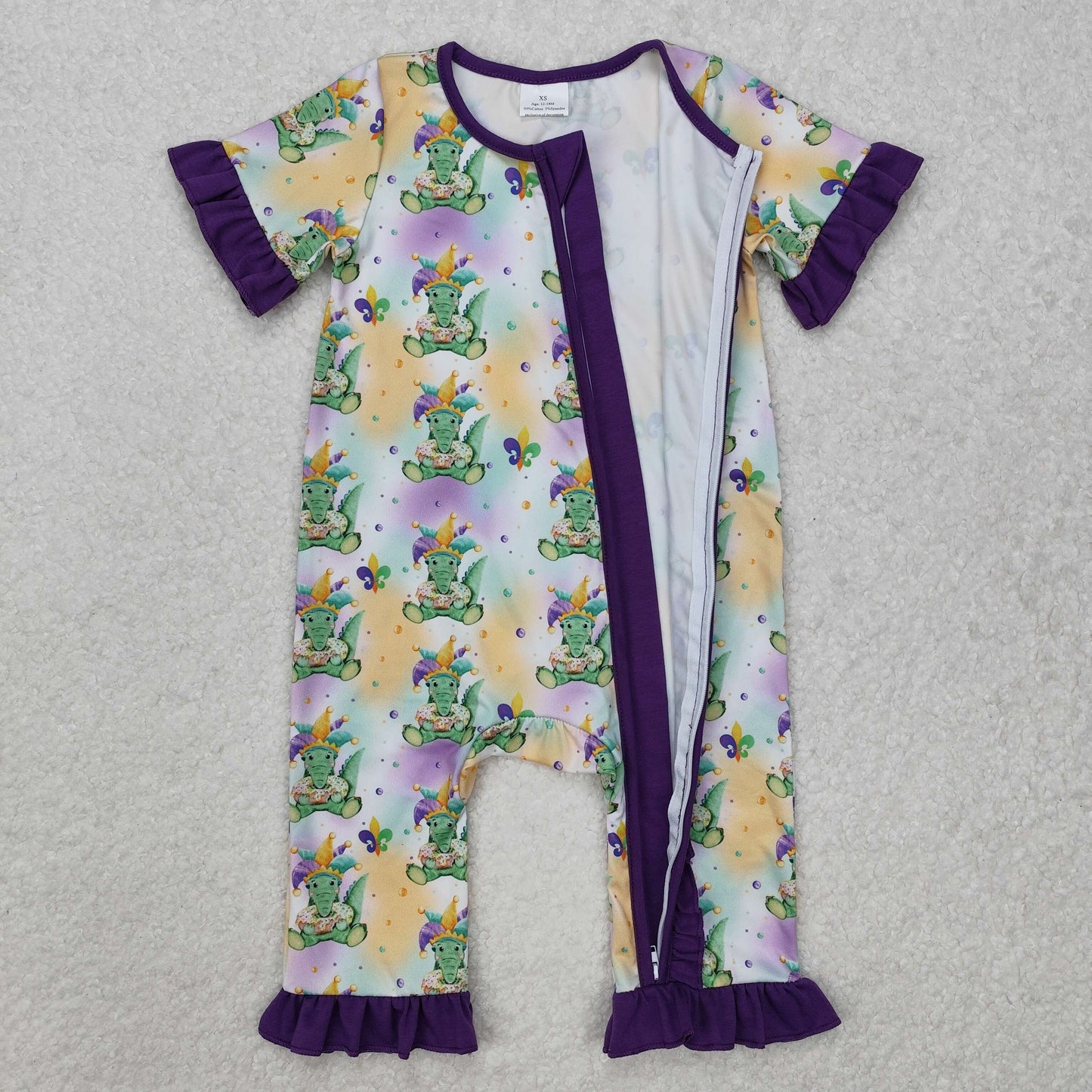 RTS NO MOQ(In Stock) SR2068 Carnival crocodile purple lace zipper short-sleeved jumpsuit