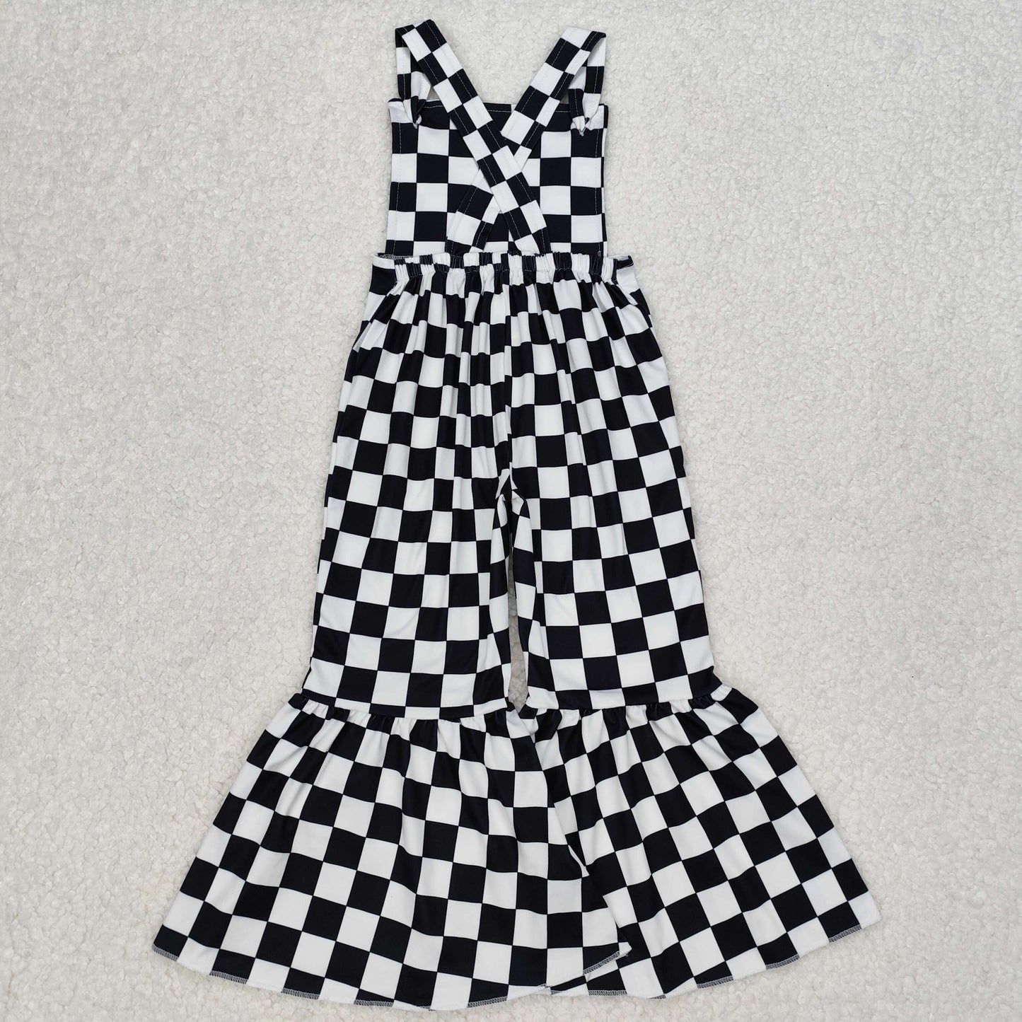 RTS NO MOQ(In Stock) SR2111 Black and white plaid suspender jumpsuit