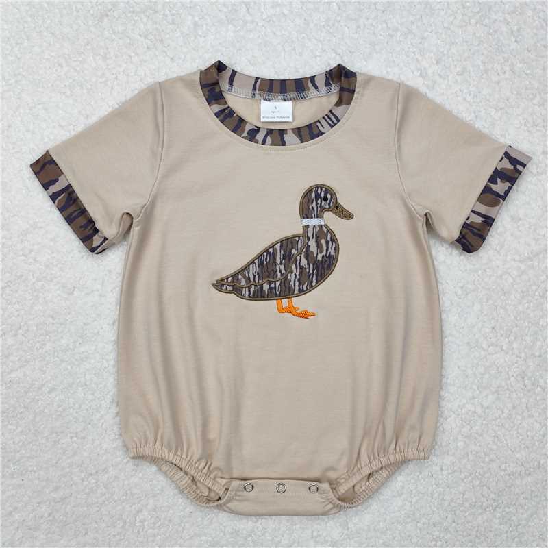RTS NO MOQ(In Stock) SR2392 boy Embroidered camouflage duck short Sleeve romper