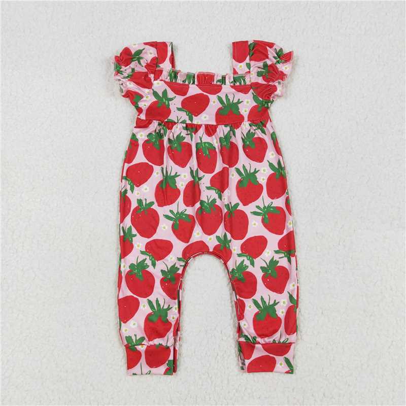 RTS NO MOQ baby girl clothes strawberry short-sleeved romper yoga dress