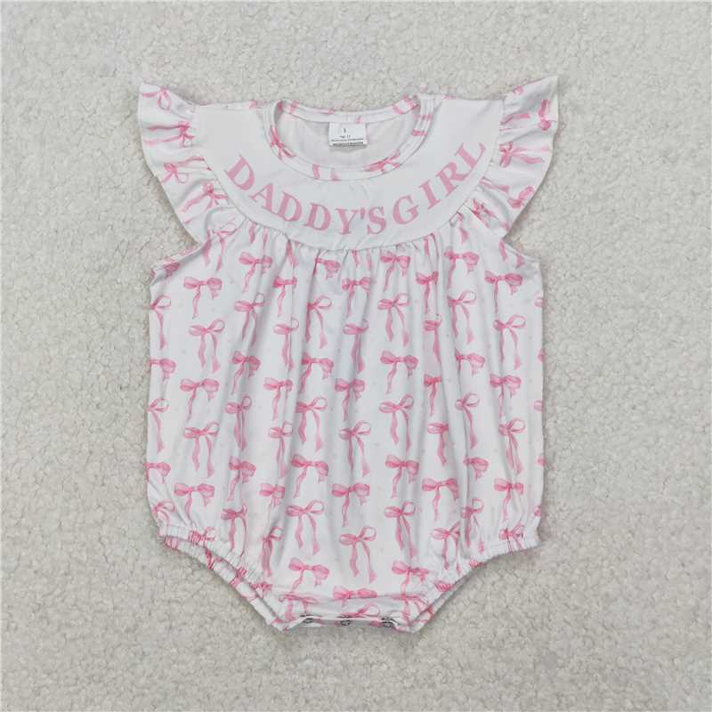 RTS baby girls clothes bow pattern short Sleeve dress romper