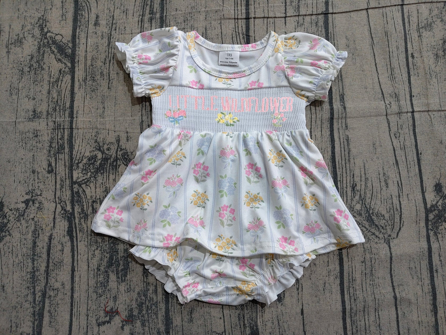 (Pre Order) Smocked Little Wild Flower Baby Girls Short Ruffle Sleeves Skort Ruffle Rompers Preorder