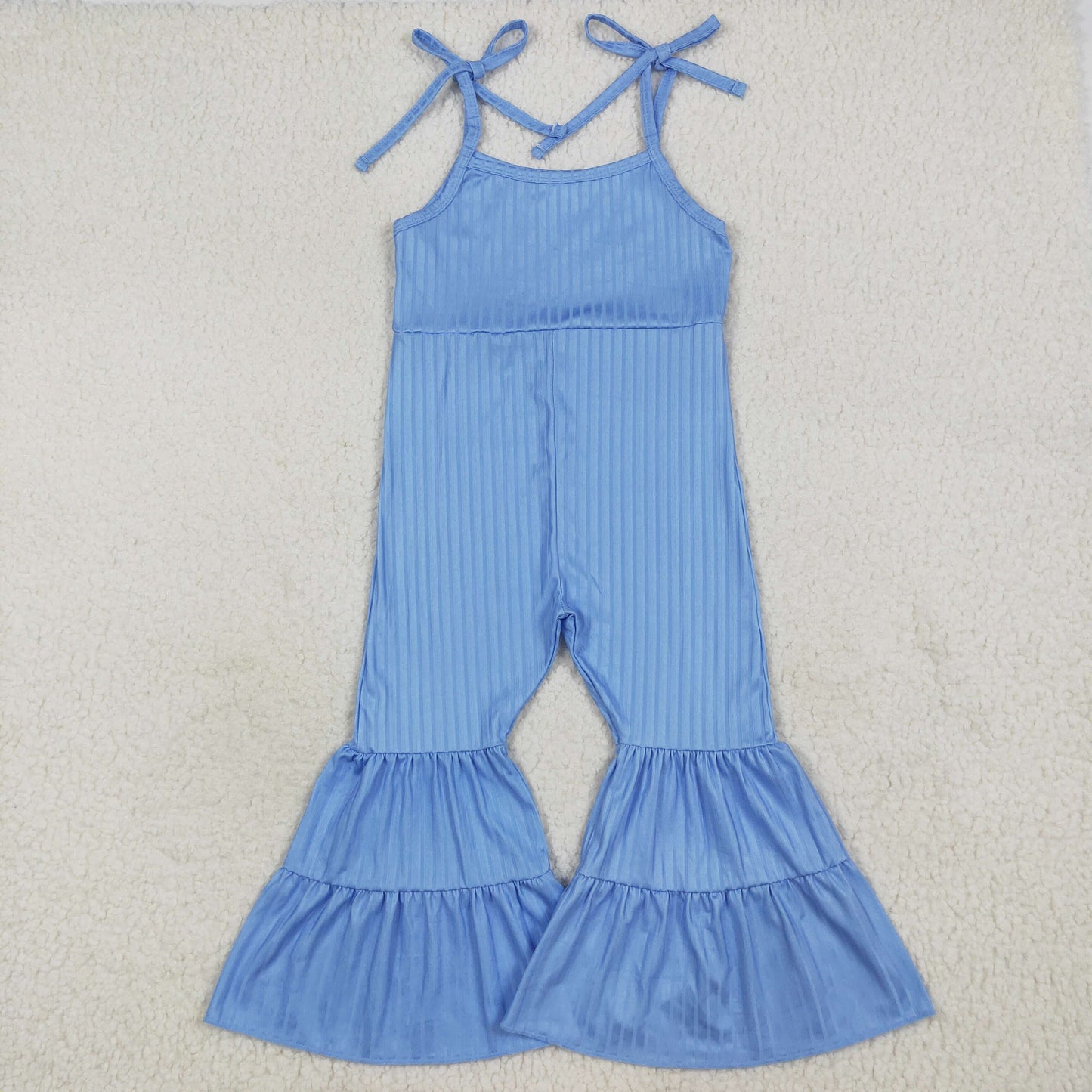 RTS NO MOQ(In Stock)SR3159 Pure light blue ribbed camisole jumpsuit