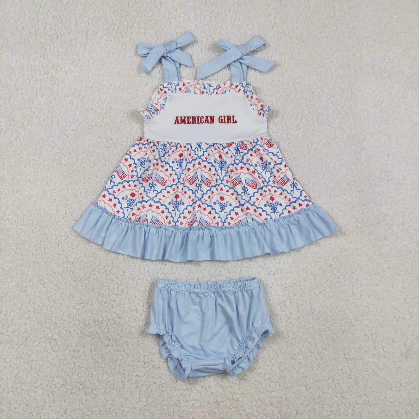 RTS NO MOQ sibling baby girls clothes embroidery 4th of july short sleeve dress and rompers