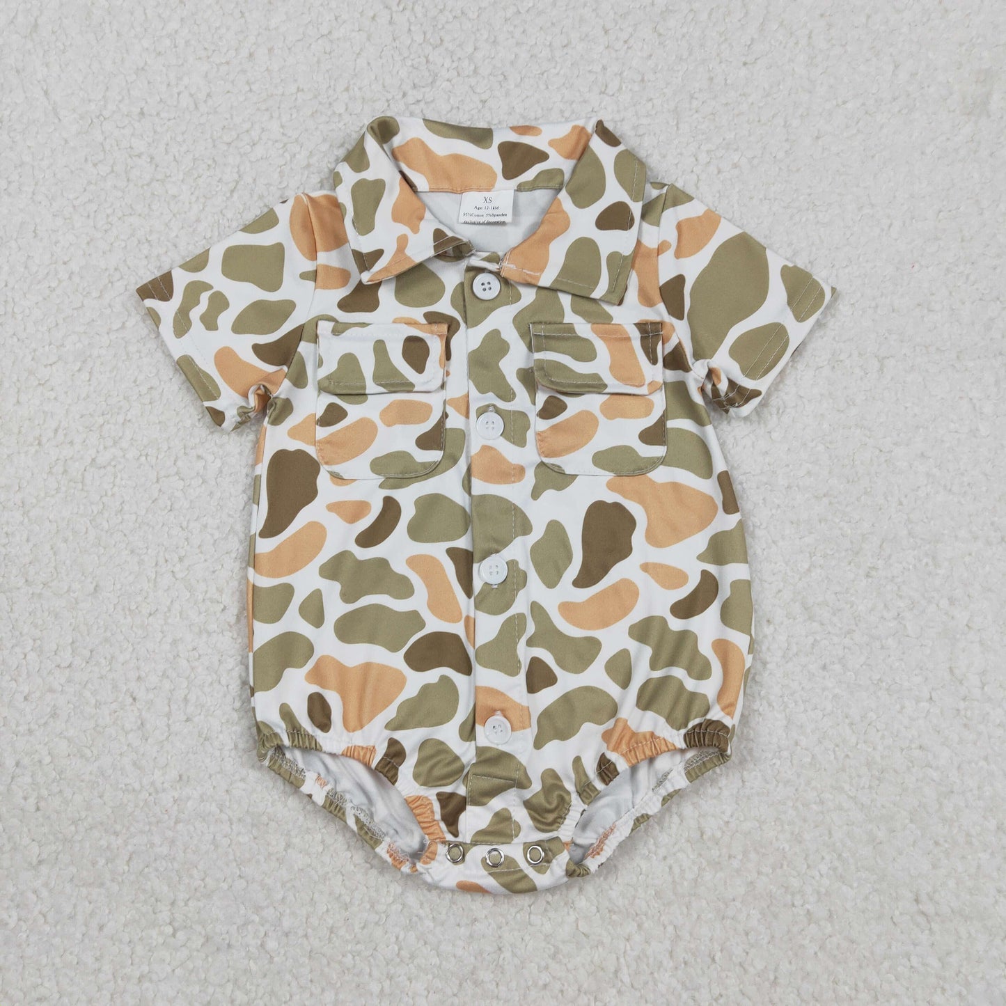 RTS NO MOQ Sibling Baby boy clothes camouflage button short-sleeved rompers