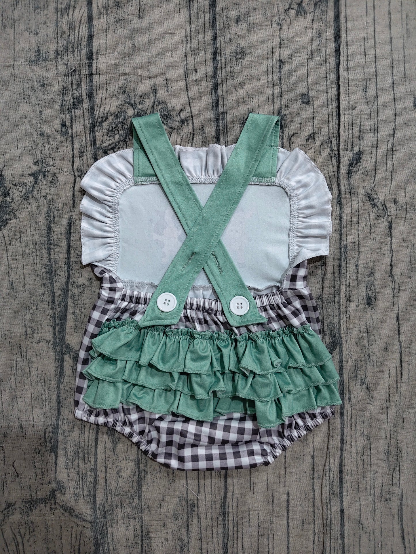 (Pre Order) No moq SR3866 Baby Girls Summer Strap Farm Plaid Ruffle Rompers