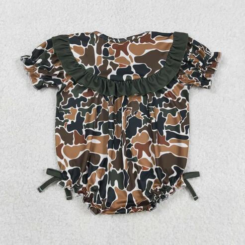 RTS NO MOQ Sibling Toddler Boys and Girls Soft Camo Rompers with Embroidery Mama's and Daddy's
