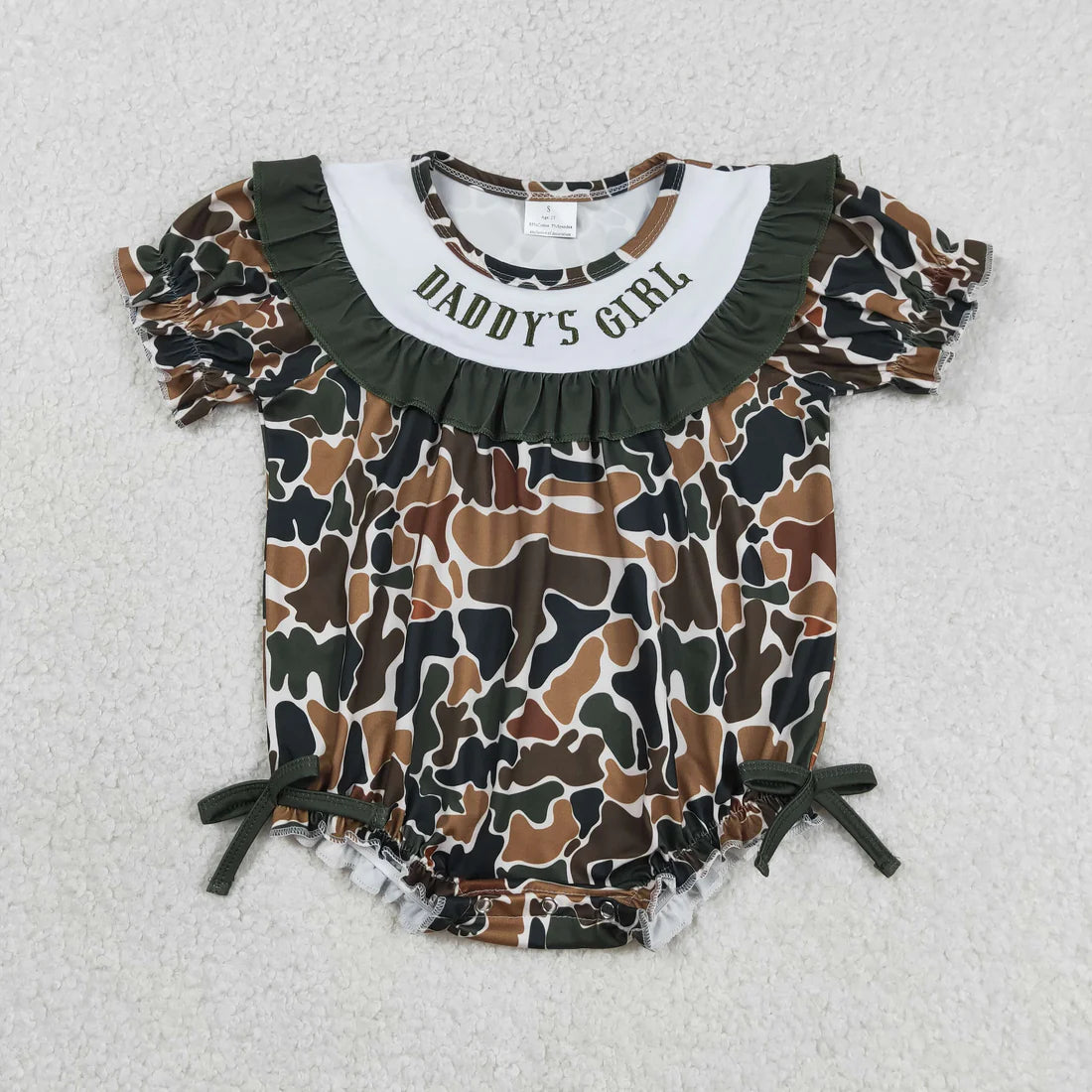 Best Sell Daddy's Girls Print Southern Dark Brown Camo Ruffle Rompers Embroidery for Girls