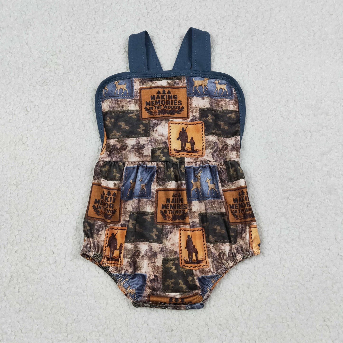 RTS NO MOQ Sibling Baby Boys Camouflage Checked Shirt with Pockets Deer Print And Shorts Set Hunting Romper Baby Boys Outfit