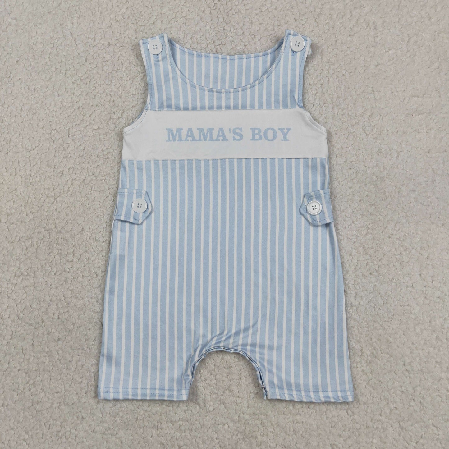 RTS NO MOQ milk silk Sibling Baby Boys Mama's Boy Light Blue Striped Two Piece Clothes Set Rompers
