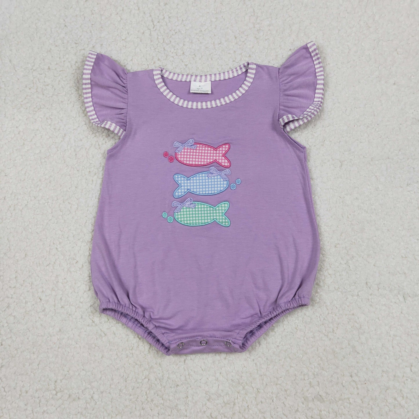 RTS NO MOQ Sibling milk silk Kids Embroidery Fish Pattern Stripe Top Hunting Romper Outfit