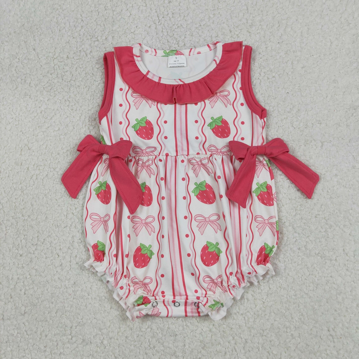 RTS NO MOQ Sibling Baby Girls Strawberry Bows Stripe Tunic Ruffle Shorts Outfit Set Rompers Clothing Set for Infants