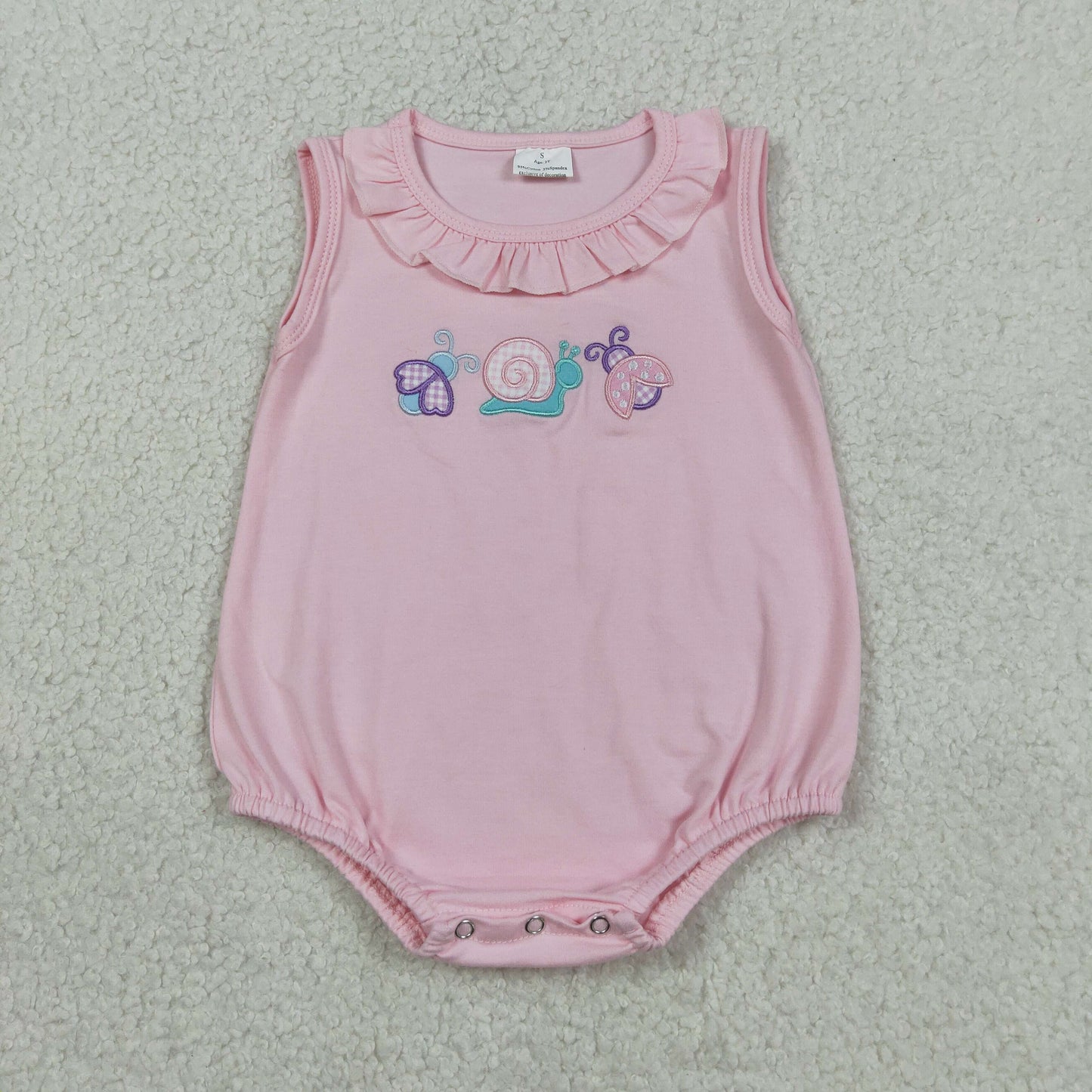 RTS NO MOQ Sibling Baby Girls Embroidery Ladybirds Snails Girls Tunic Shorts Set Sleeveless Ruffle Rompers