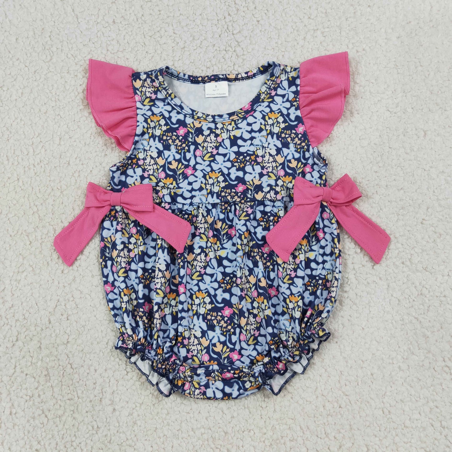 RTS NO MOQ Sibling milk silk Baby Girls Colorful Floral Flutter Sleeve Ruffle Romper