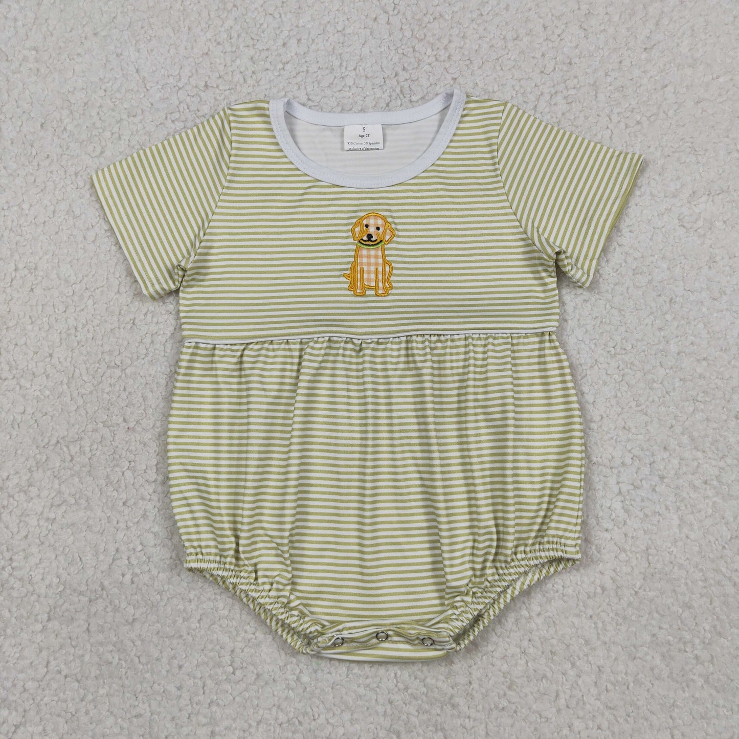 RTS NO MOQ milk silk Sibling Baby Boys Embroidery Dogs Shirt Top Stripe Short Hunting Clothes Sets Short Sleeve Stripe Hunting Rompers