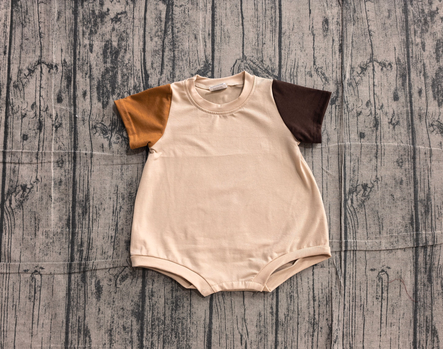 (Sample) No moq SR4157 Baby Boys Khaki Patchwork Short Sleeve One Piece Romper