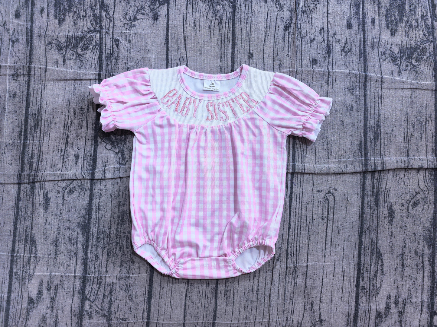 ((Sample) No moq SR4230 Smocked Baby Girls Pink Plaid Short Sleeve Ruffle Rompers