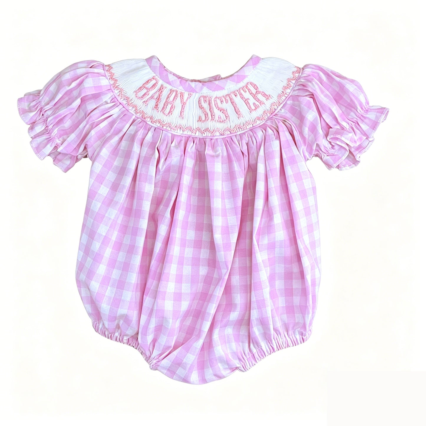 (Pre Order) No moq SR4230 Baby Girls Smocked Pink Plaid Short Sleeve Ruffle Rompers