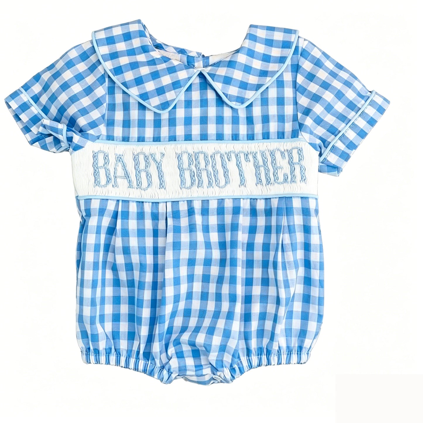 (Pre Order) No moq SR4231 Baby Smocked Blue Check Short Sleeve Rompers