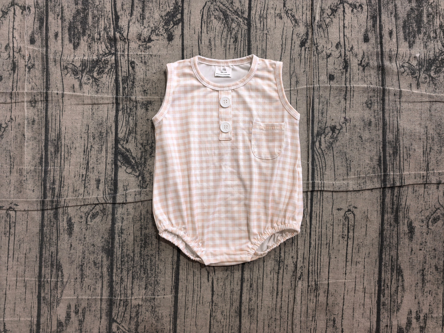 (Sample) No moq SR4233 Baby Light Pink Check Sleeveless Button Pocket Rompers