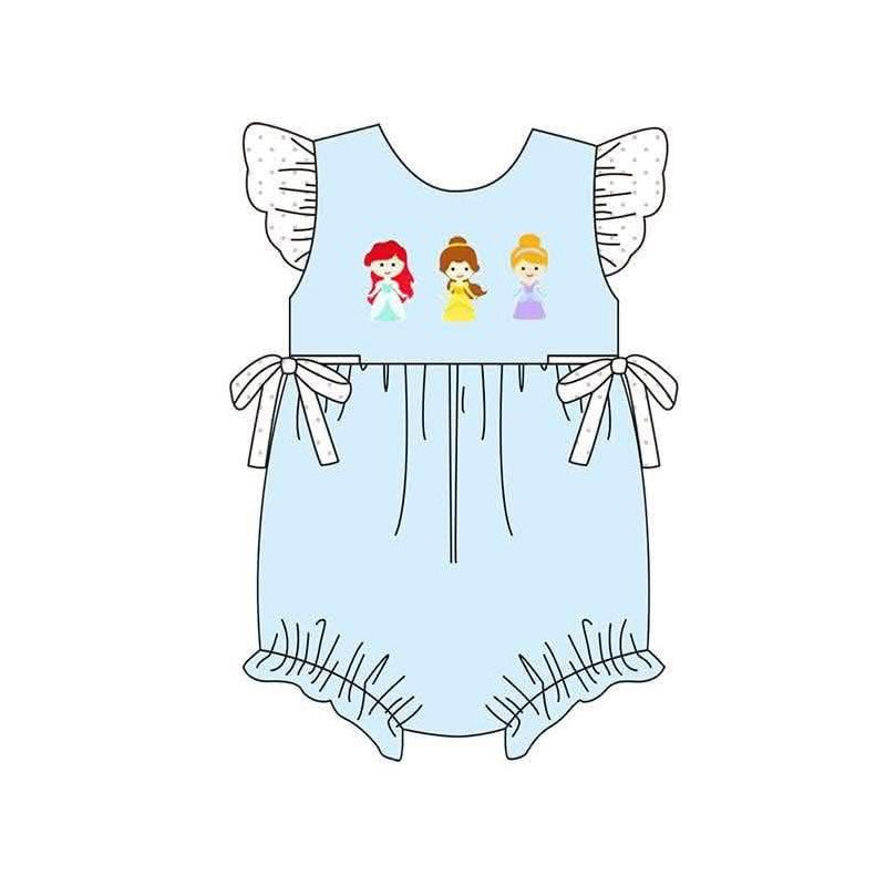 (Pre Order) No moq milk silk Cute Clothes Baby Girls Blue Ruffle Flutter Sleeve Top Shorts Set Matching Romper Dress