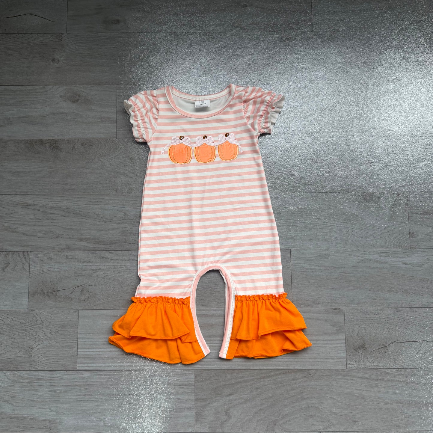(Sample) No moq milk silk SR4284 Embroidery Baby Girls Short Sleeve Bow Pumpkin Print Ruffle Pant Romper