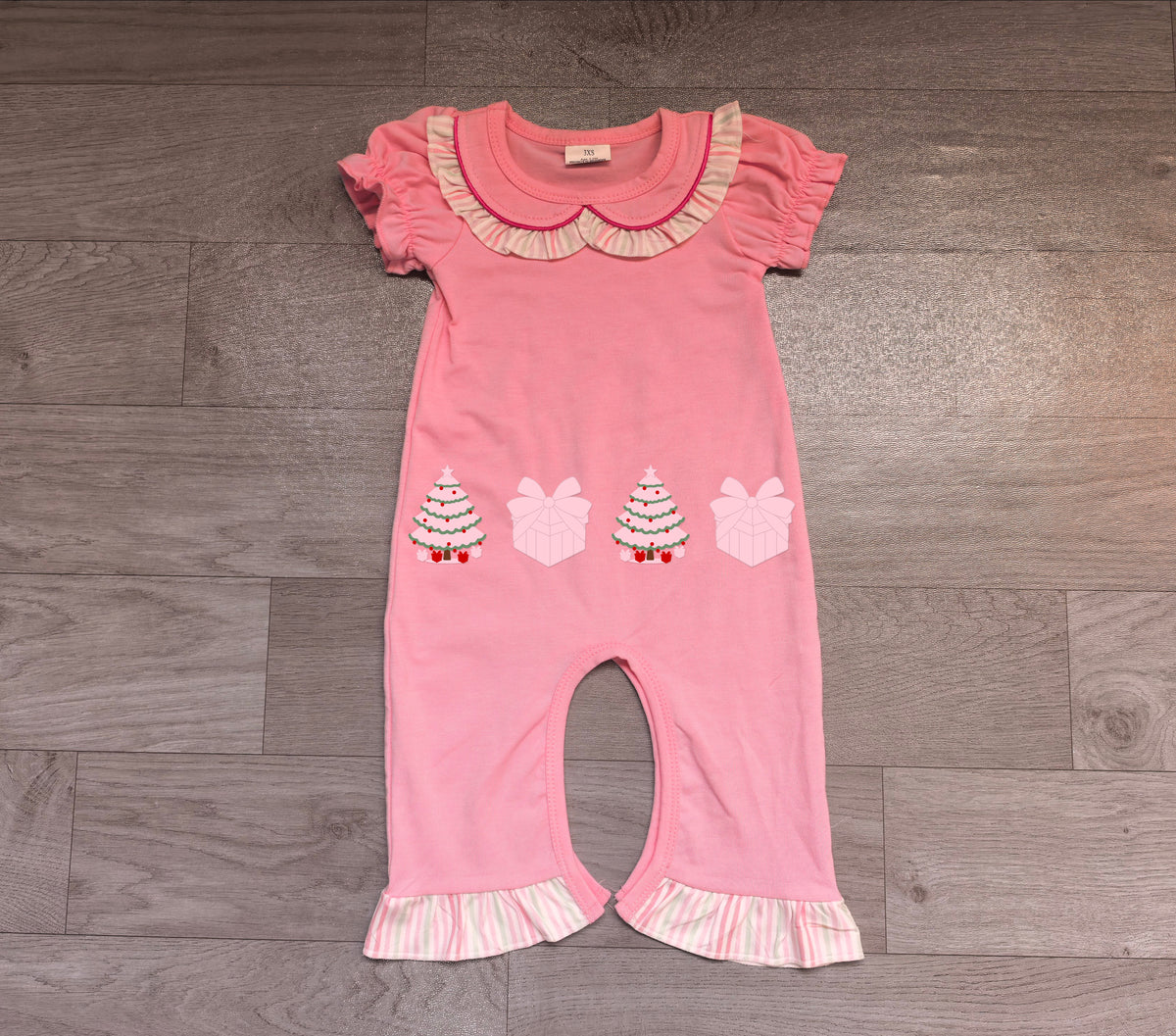 (Sample) No moq milk silk SR4288 Embroidery Trees Gifts Baby Girls Christmas Ruffle Pant Rompers Fall Winter Clothes