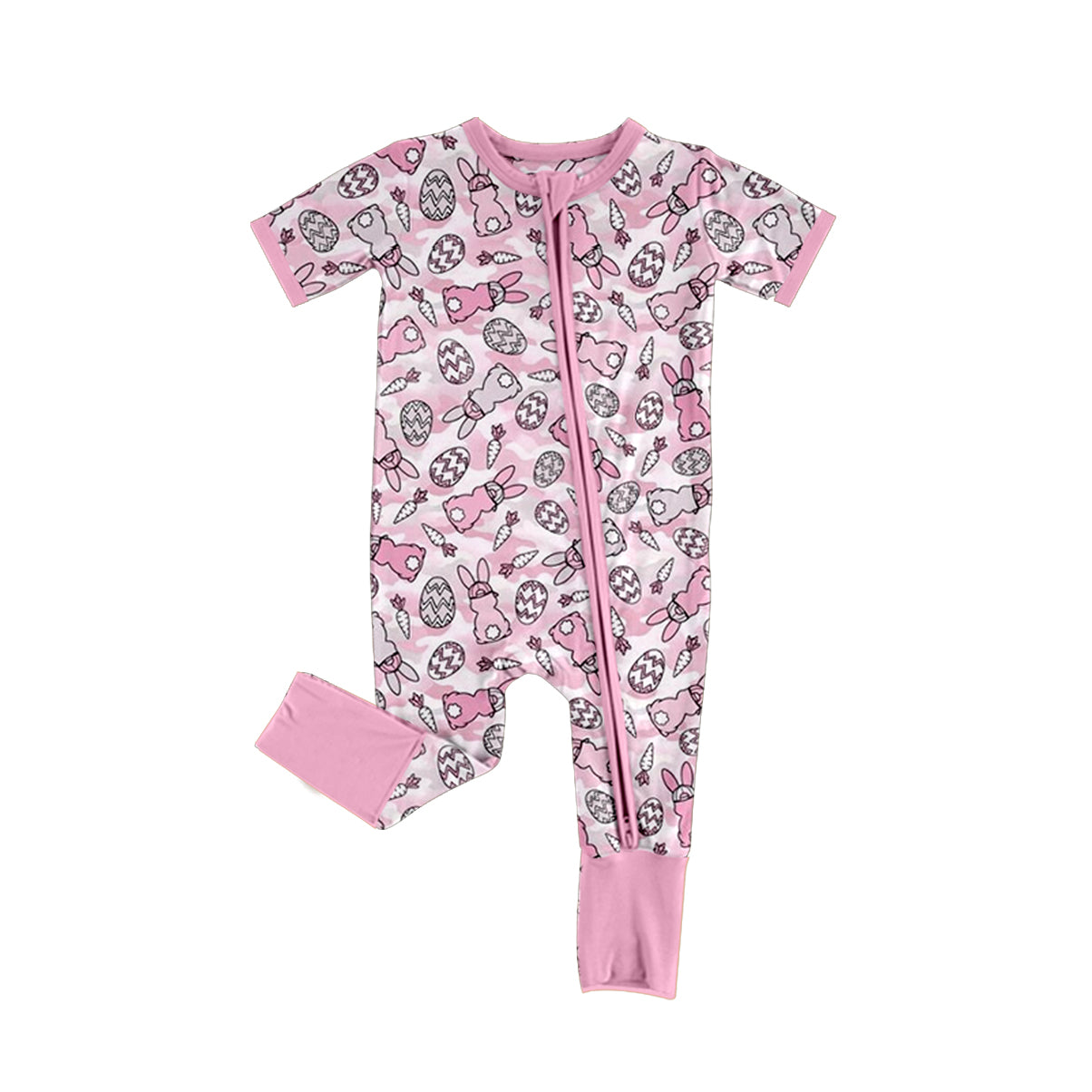 (Preorder new) No moq Baby Girls And Boys Easter Bunny Egg Camo Print Button Down Short Sleeve Top And Long Pants Pajama Set Rompers
