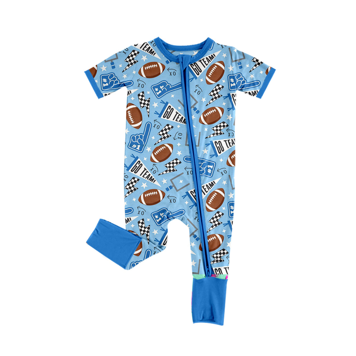 (Preorder new) No moq Baby Boys Football Print Sets Short Sleeve Button Shirt Pjs Hoodie Pant And Zipper Romper