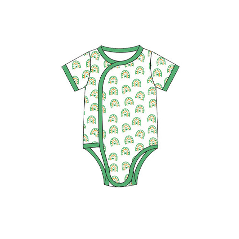 (Preorder new) No moq SR4345 Baby Girls Green Print Short Sleeve Baby Rompers
