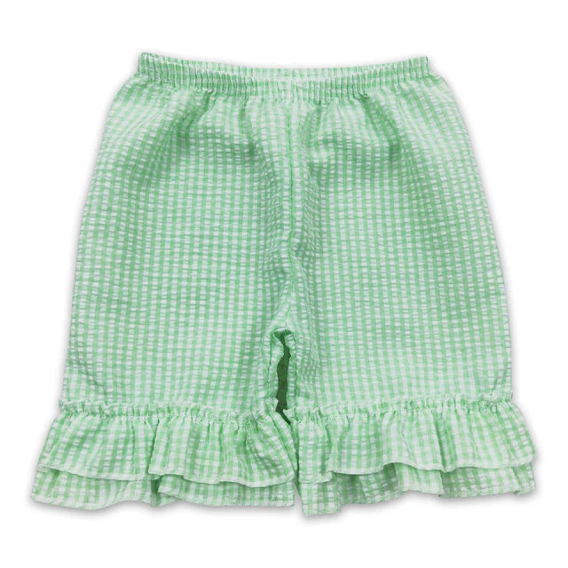 RTS NO MOQ milk silk GT1396+SS0066 Baby Girls Short Sleeve Rabbits Eggs Easter T-shirts Ruffle Plaid Shorts Set