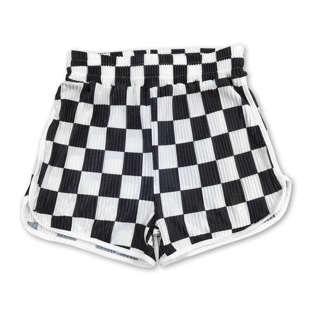 RTS NO MOQ GT0419+SS0209 Baby Girls Black Cotton Sleeveless Tank Tee Shirts Tops Checkered Shorts Set