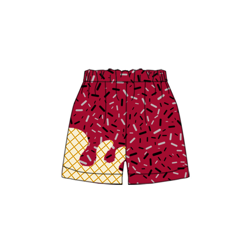 (Pre Order) No moq SS0638 Baby Boys Dark Red Drip Print Elastic Waist Casual Team Sports Shorts Bottom