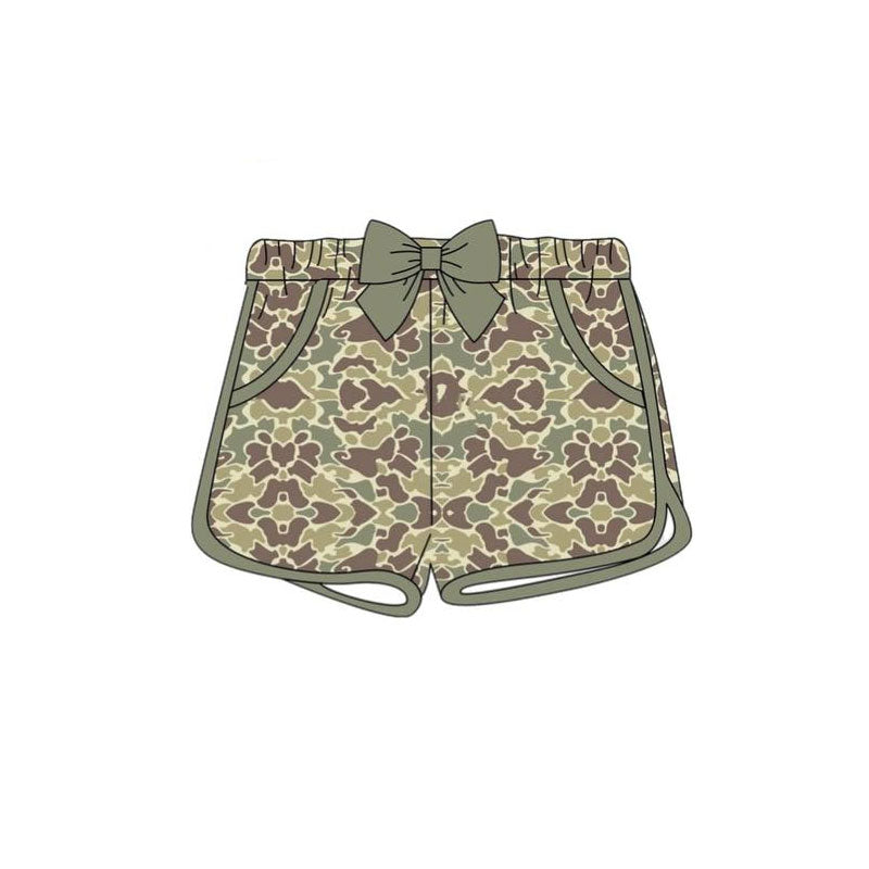 (Pre Order) No moq SS0690 Baby Girls Camo Print Bow Pocket Shorts Bottoms