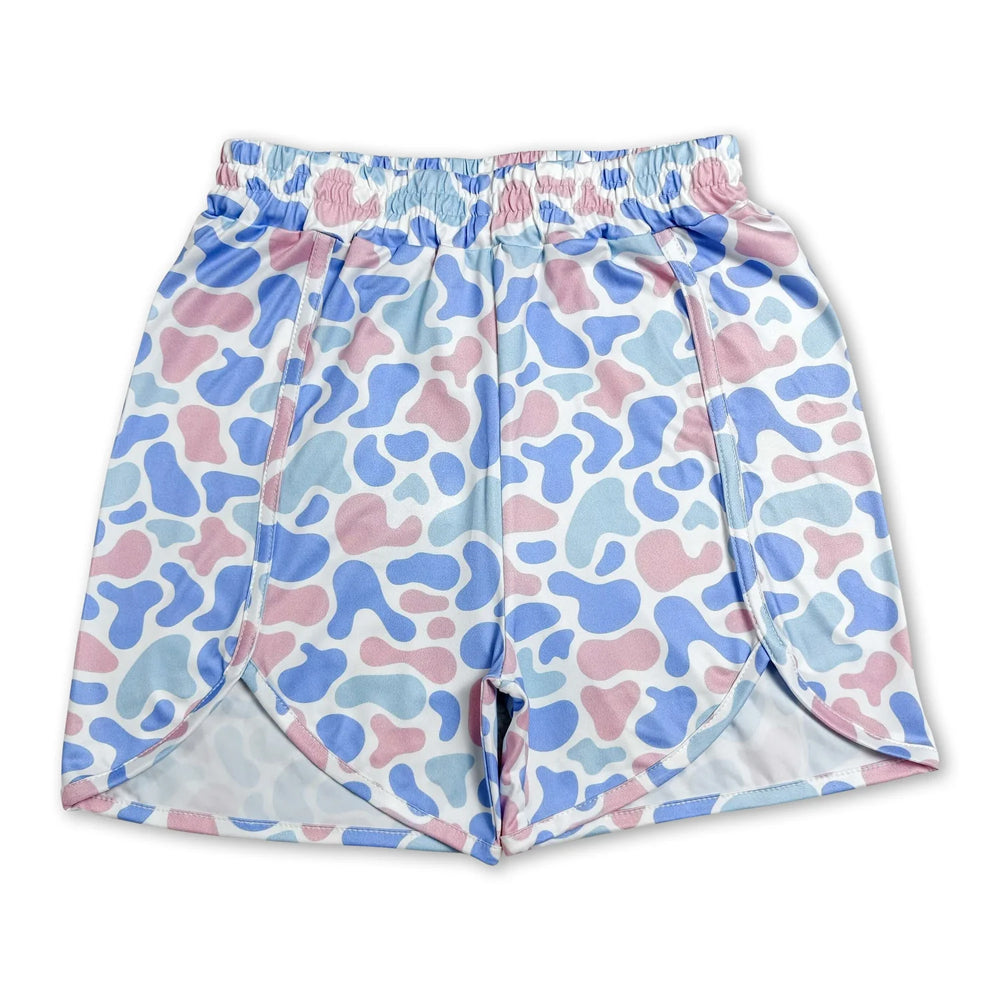 RTS NO MOQ Sibling milk silk Adult Women Camo Print Casual Summer Shorts Bottom