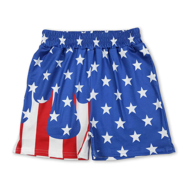 RTS NO MOQ milk silk BT1741+SS0861 Baby Kids Stars Stripe Top Shorts 4th of July Clothes Set