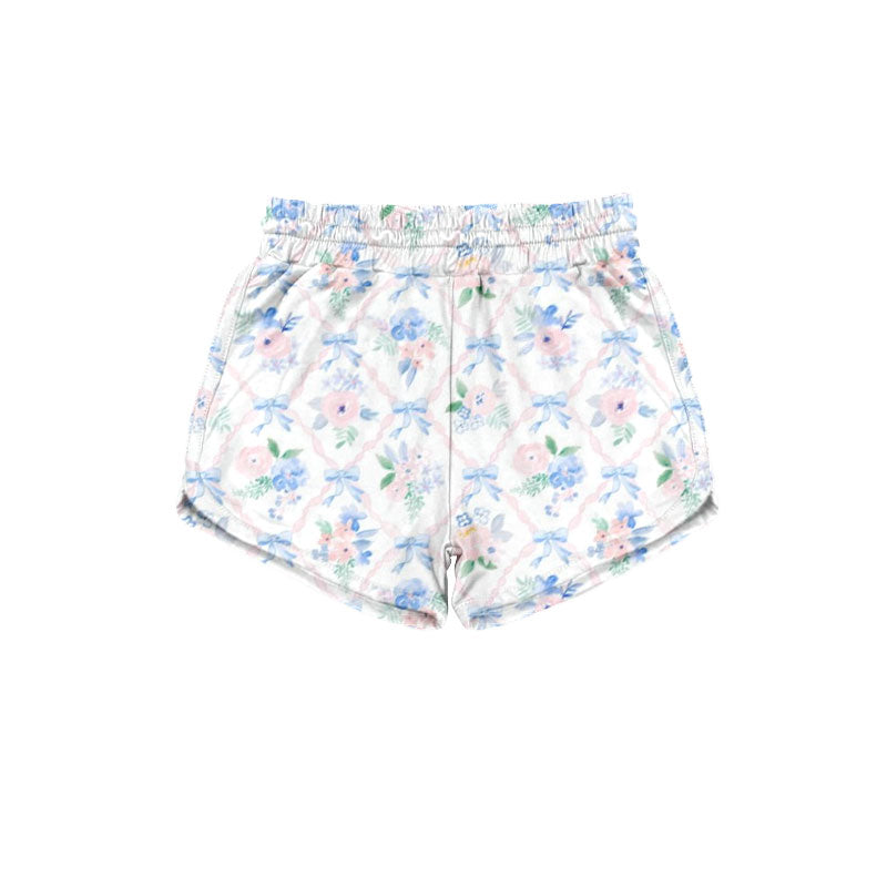 (Pre Order) No moq milk silk SS0934 Baby Girls Cute Colorful Flowers Bows Checked Shorts