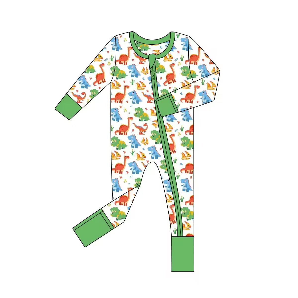 Custom moq 3 eta 6-8 weeks Long dinosaur green crawler suit