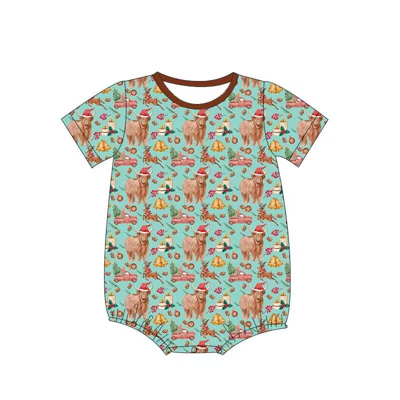 Custom moq 3 eta 6-8 weeks Christmas decoration light blue green short romper