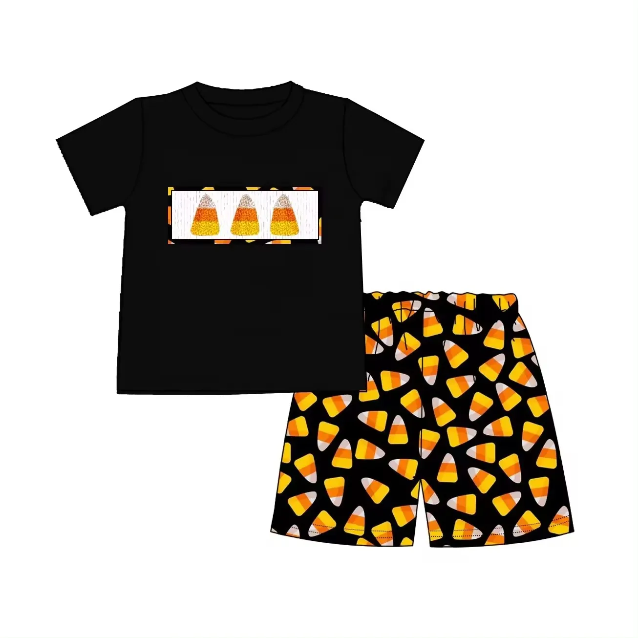 Custom moq 3 eta 6-8weeks Black embroidered tricolor rice ball short-sleeved suit