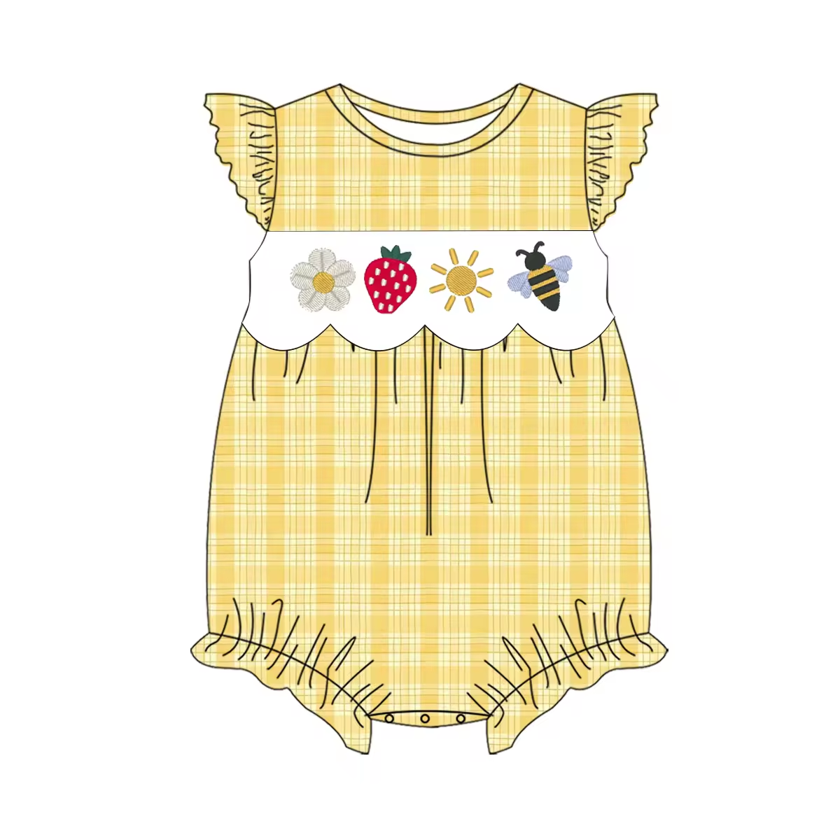 Custom moq 3 eta 6-8 weeks Yellow plaid ruffled hem short romper